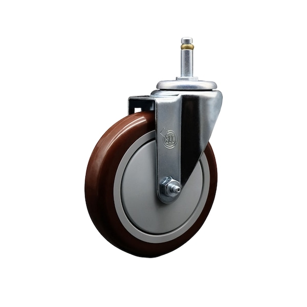 5'' Maroon Polyurethane Wheel Swivel 7/16'' Grip Ring Stem Caster
